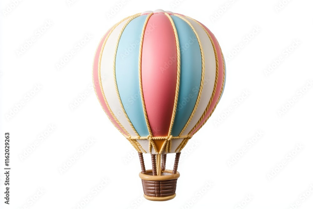 Obraz premium Pastel pink, blue, and white striped hot air balloon decoration.