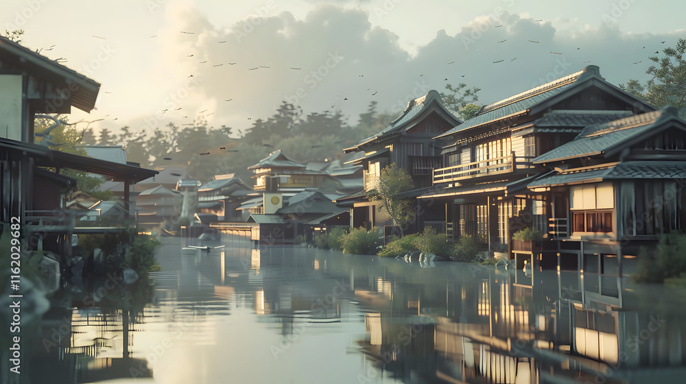 Fototapeta premium Traditional Houses Village Japanese