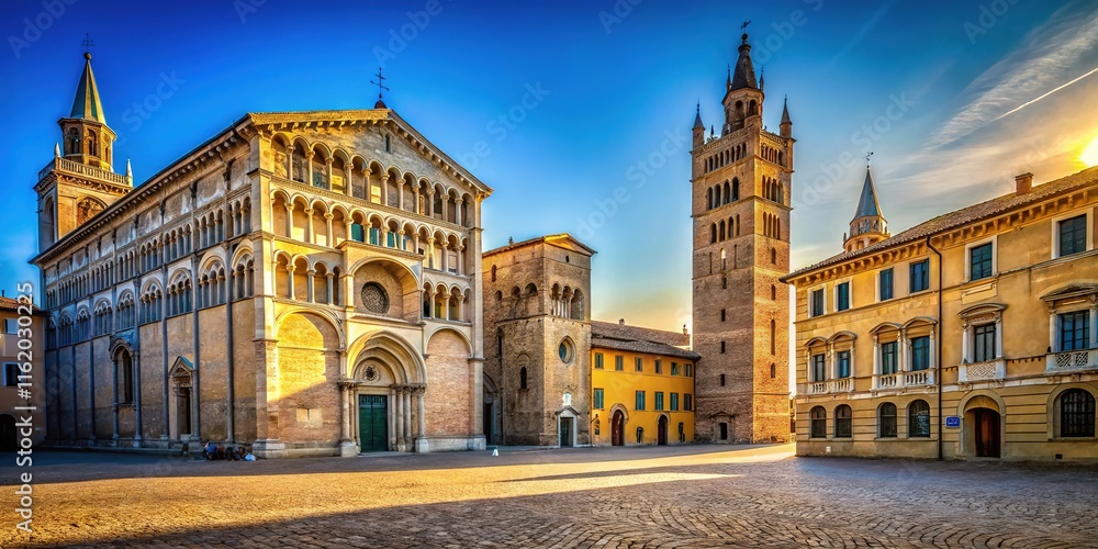 Fototapeta premium AI-generated close-up of Parma Cathedral's impressive piazza.
