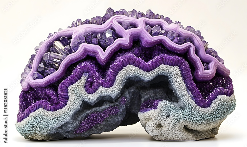 Obraz premium Amethyst geode with purple and gray crystals, intricate texture.