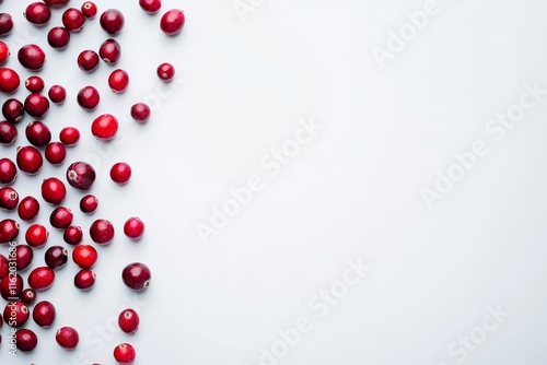 Scattered cranberries on white background.