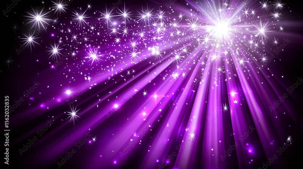 Fototapeta premium Radiant Purple Starburst with Sparkling Light Trails and a Dynamic Cosmic Glow 