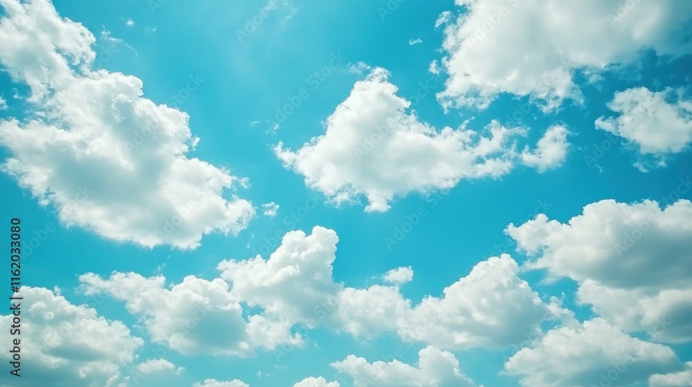 Fototapeta premium A clear, bright blue sky with soft white clouds floating gently, creating a peaceful atmosphere.