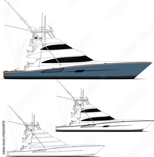 Boat vector, Fishing boat vector, Sport fishing boat vector