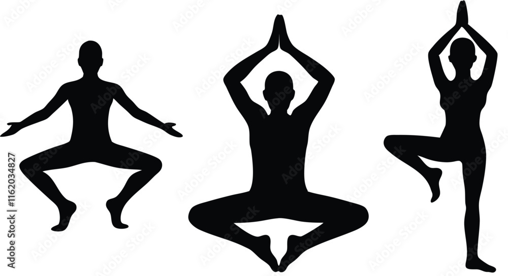 Fototapeta premium Man yoga vector silhouettes