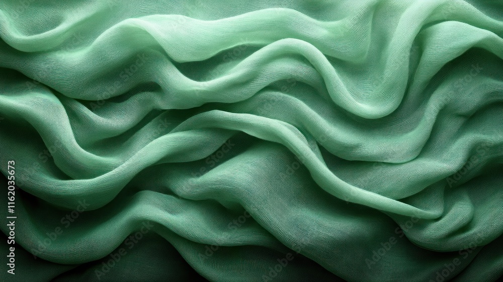 Fototapeta premium Abstract wavy green fabric texture background.