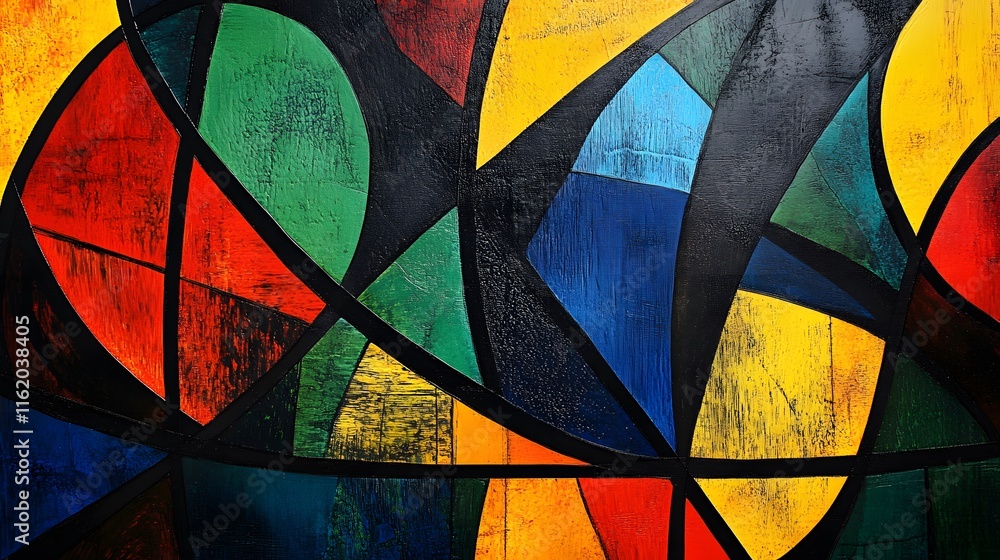 Fototapeta premium Abstract art with layered lines and shapes in primary colors