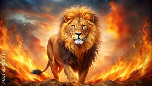 Lion from flames, faith's symbol, hope's enduring light.