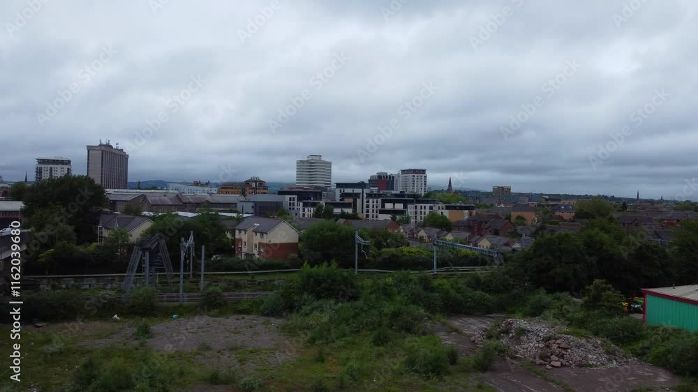 Cardiff City Centre and Buildings at Downtown. The Capital City of Wales and Eleventh Largest City of United Kingdom. Aerial Footage Was Captured During Rainy and Cloudy Day of May 28th, 2024 Cardiff City Centre and Buildings at Downtown. The Capital City of Wales and Eleventh Largest City of United Kingdom. Aerial Footage Was Captured During Rainy and Cloudy Day of May 28th, 2024