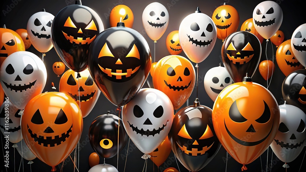 Obraz premium Low-light Halloween balloons, spooky orange and black.