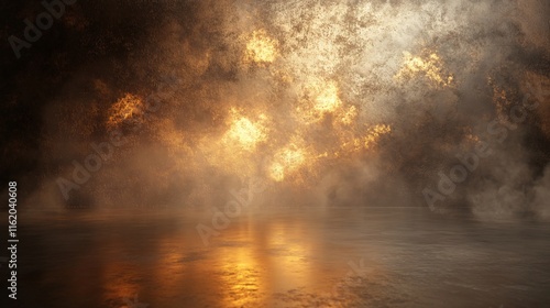 Dark, smoky, and fiery scene with a large explosion in the background. The sky is filled with smoke and the ground is covered in debris. Scene is intense and chaotic photo