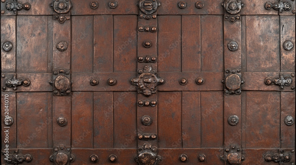 Antique Wooden Chest with Ornate Metalwork Detailing Antique Wooden Chest with Ornate Metalwork Detailing