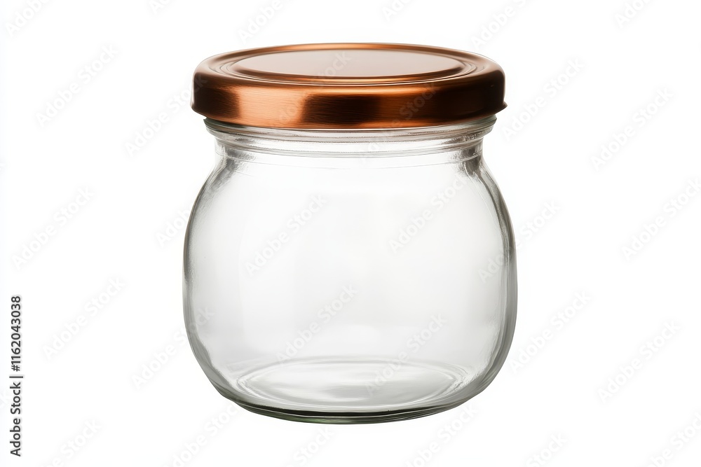 Empty glass jar with copper lid, isolated on white. Empty glass jar with copper lid, isolated on white.