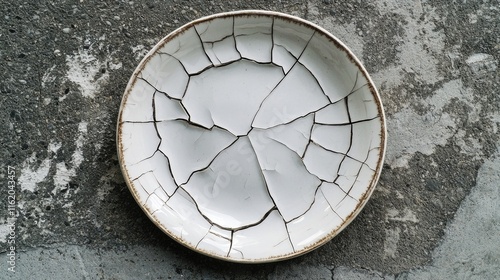 Cracked Ceramic Plate on Grungy Background
