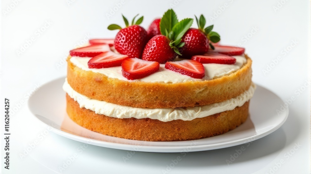 Delicious Multi Layered Cake Adorned With Fresh Strawberries And Mint Leaves on Top. Delicious Multi Layered Cake Adorned With Fresh Strawberries And Mint Leaves on Top.
