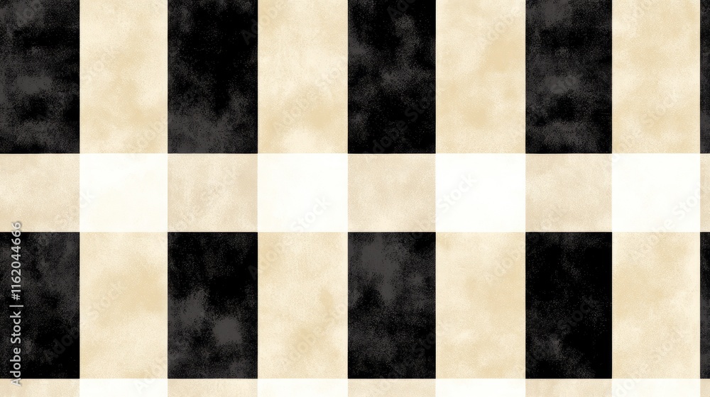 Fototapeta premium Black and Beige Watercolor Gingham Checkered Pattern
