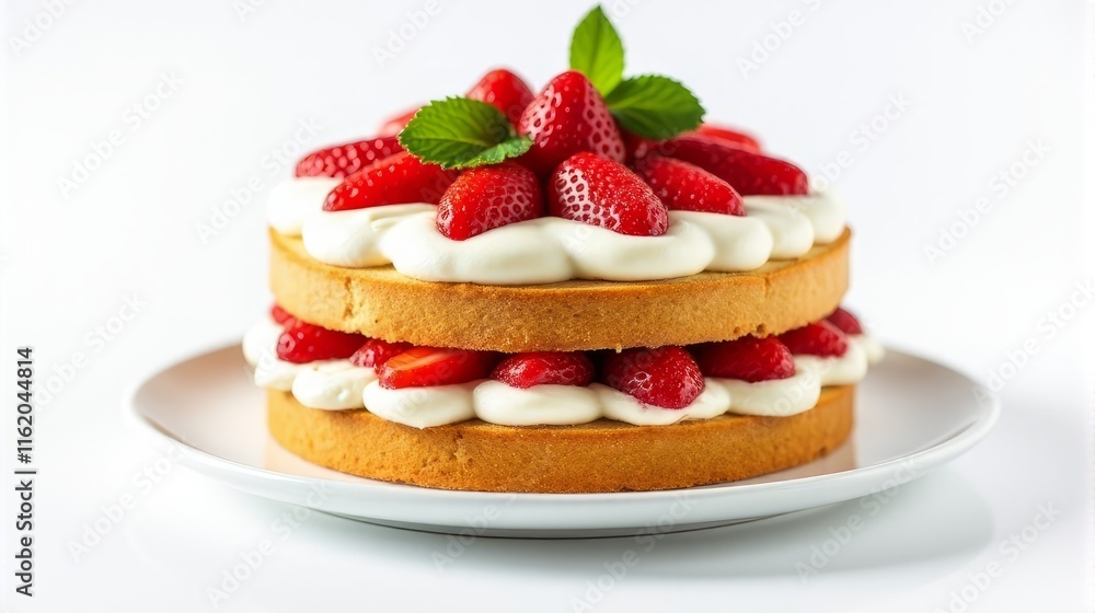Delicious Multi Layered Cake Adorned With Fresh Strawberries And Mint Leaves on Top. Delicious Multi Layered Cake Adorned With Fresh Strawberries And Mint Leaves on Top.