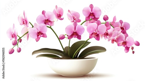 Wallpaper Mural Pink orchids in a white pot on white background. Torontodigital.ca