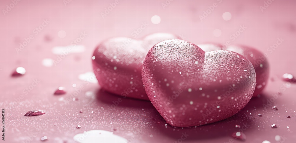 Fototapeta premium background for Valentine's Day, pink hearts flying in all directions. happy Valentine's holiday greeting card template, web banner, poster, or presentation background with a copy space area