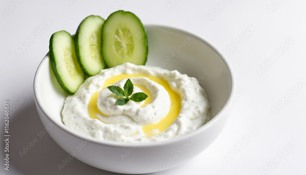 Tzatziki Dip Creamy Greek Yogurt Sauce with Cucumber Garnish Tzatziki Dip Creamy Greek Yogurt Sauce with Cucumber Garnish