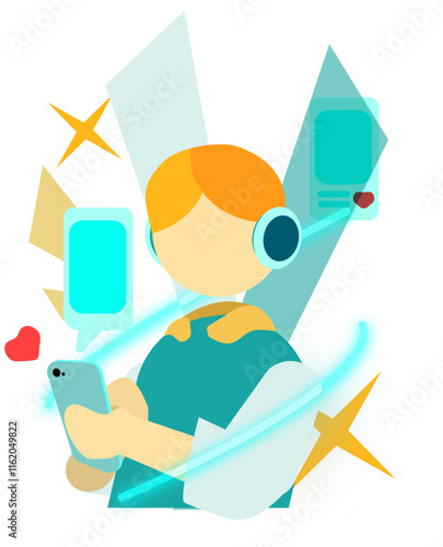 illustration child playing with a smartphone like social media