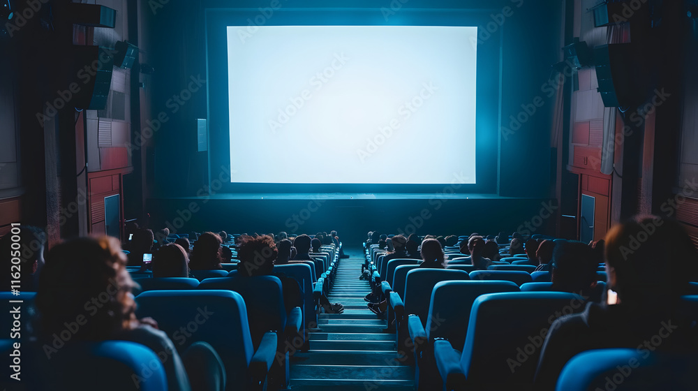 Obraz premium A movie theater showcases a large screen with people