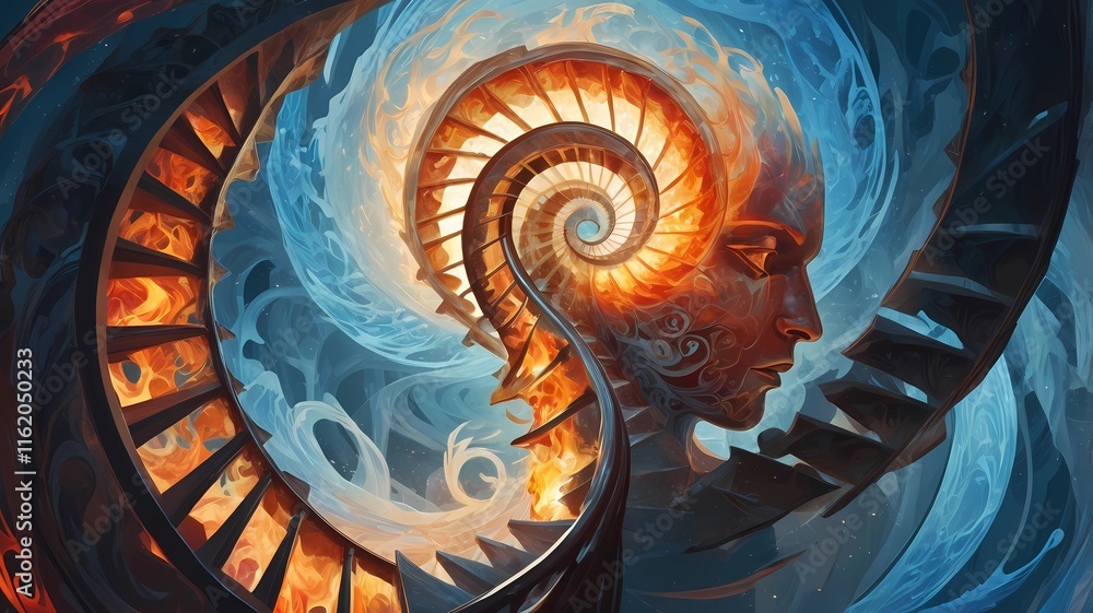 Fototapeta premium Mind's Labyrinth: A Surreal Exploration of Anxiety, Inner Turmoil: A Visual Representation of Mental Health Struggles, Spiral of Thoughts: A Journey into the Mind's Depths