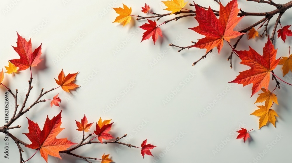 Autumnal Maple Leaf Branches Frame A Composition of Vibrant Fall Foliage Arranged Symmetrically on a Light Background Autumnal Maple Leaf Branches Frame A Composition of Vibrant Fall Foliage Arranged Symmetrically on a Light Background