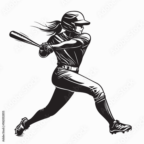 Woman playing softball Vector Image isolated on white background.