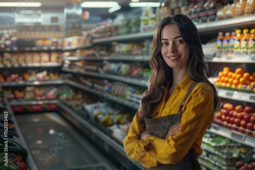 Wallpaper Mural Confident woman owner at supermarket aisle. Torontodigital.ca