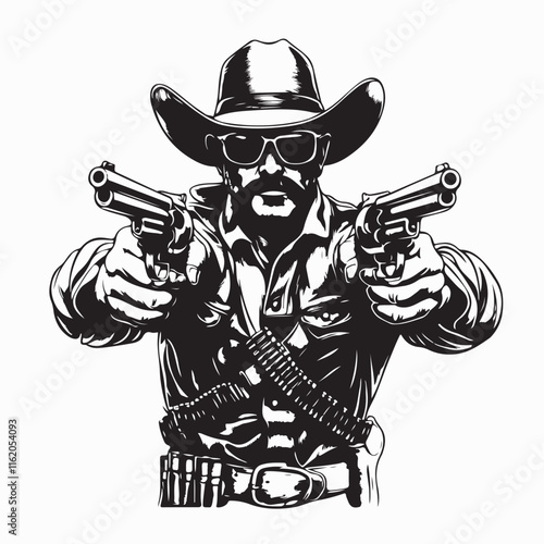 Cowboy with gun vector. Cowboy with Gun in Western Illustration.