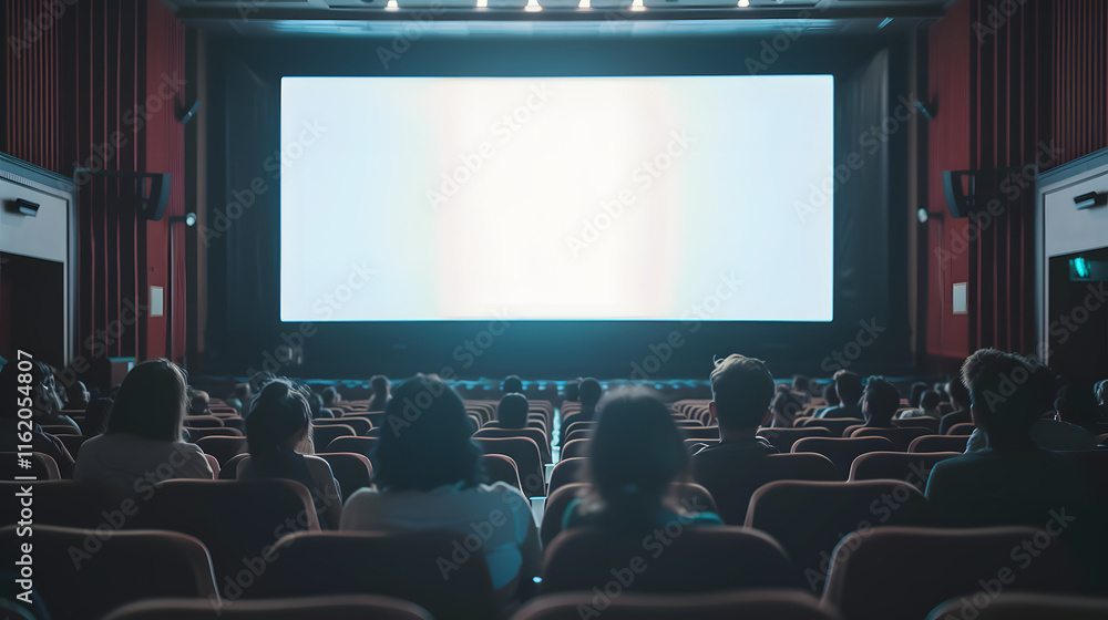 Obraz premium A movie theater showcases a large screen with people