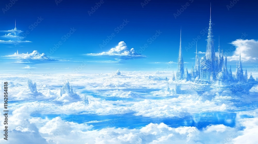 Fototapeta premium Cloud City A Celestial Castle in the Sky