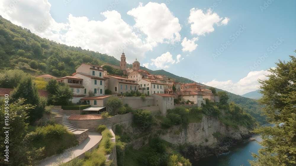 Naklejka premium beautiful village in summer hot day