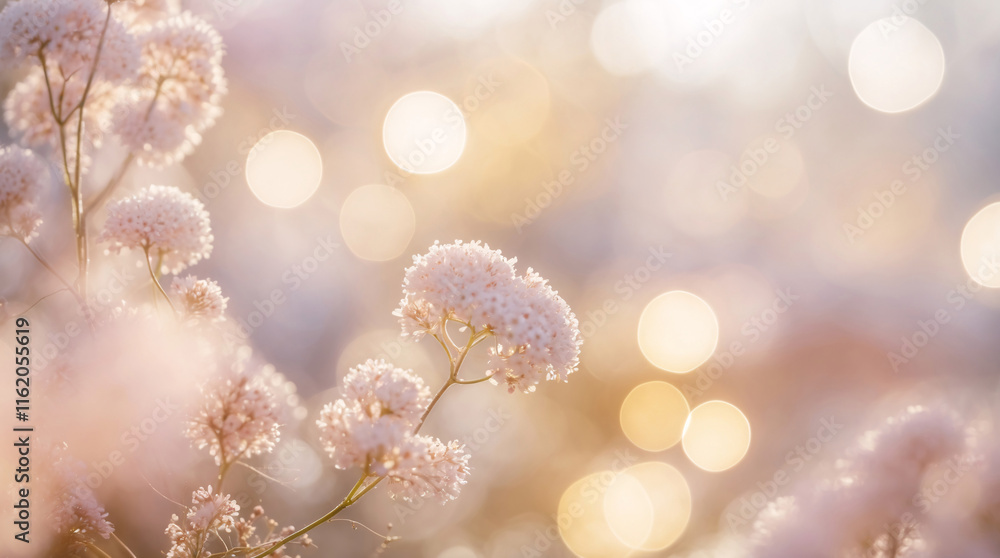 Fototapeta premium Beautiful close up photo of a flower with afternoon bokeh lighting in soft pink and orange tones