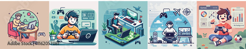 Vector collection of people playing games