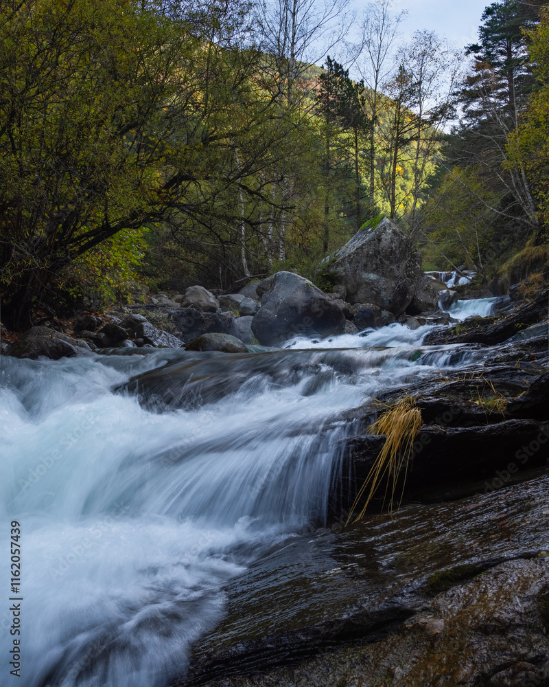 Vertical waterfall Lovers' Way Aigüestortes National Park Vertical waterfall Lovers' Way Aigüestortes National Park
