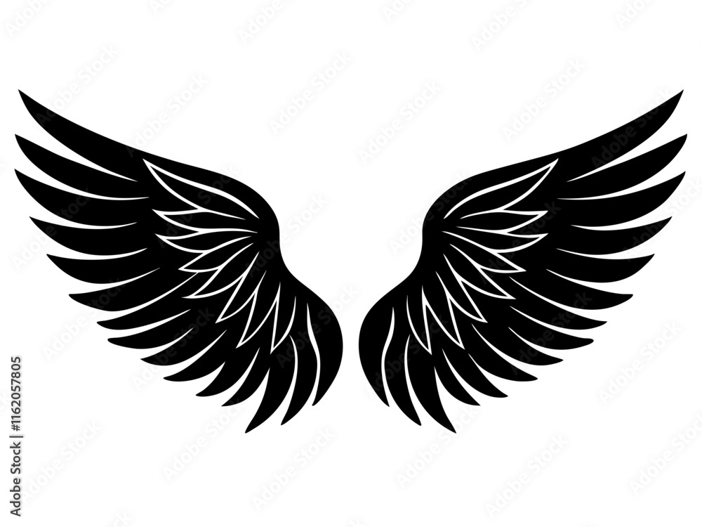 Obraz premium angel wings black silhouette vector, Simple silhouette Design vector icon with white background 