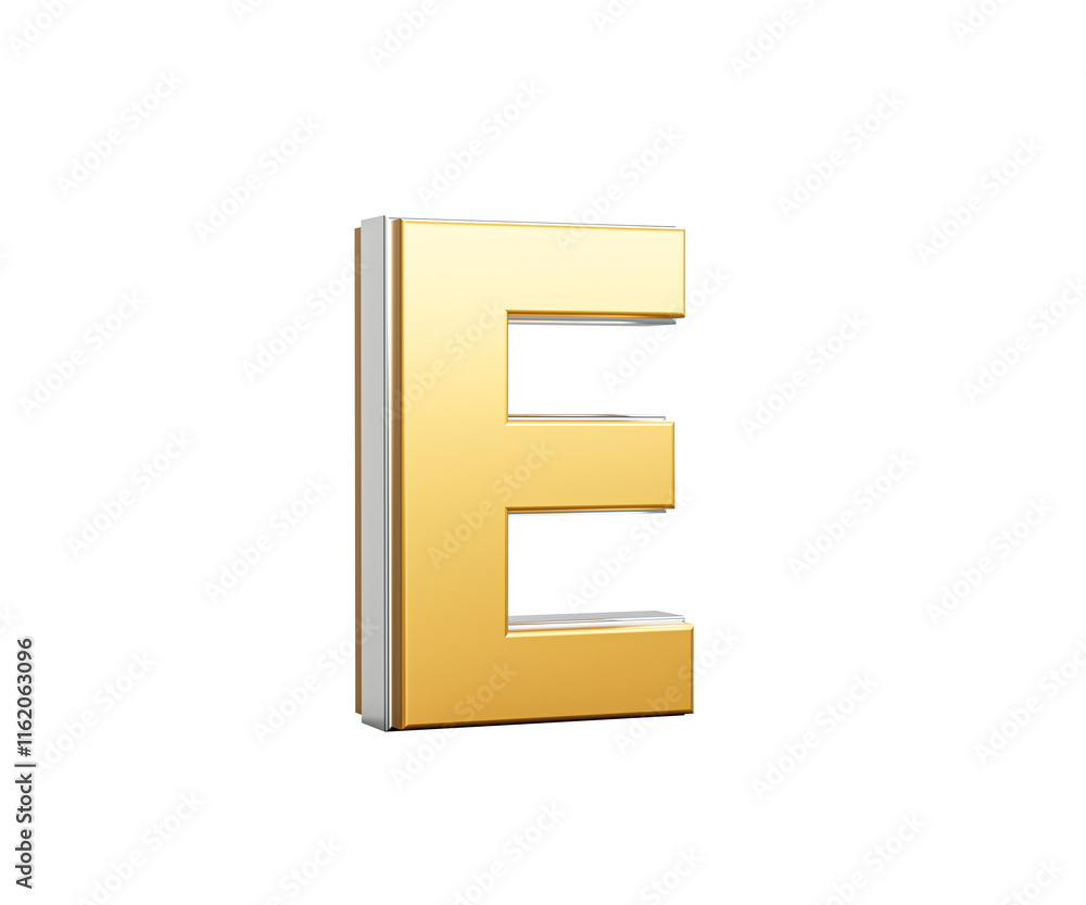 Obraz premium Golden Capital Letter E Gleams With Sleek Modern Design Bold Font With Sharp Edges 3D Illustration