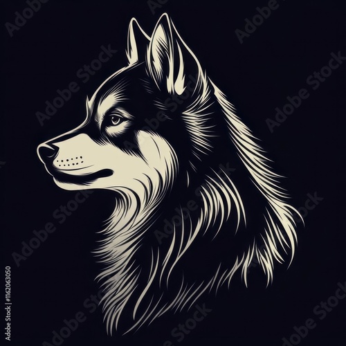 Elegant wolf silhouette on a dark background photo