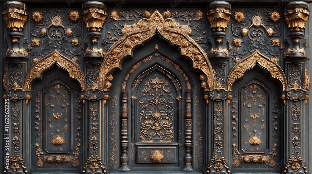 Obraz premium Intricate Dark Wood Paneling with Gilded Accents