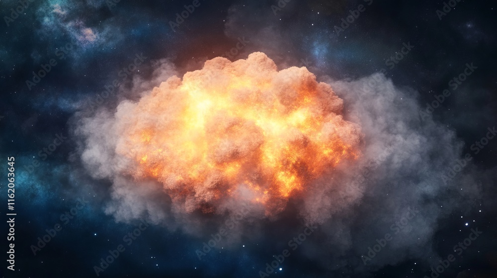Fototapeta premium Cosmic Explosion Fiery Nebula Cloud in Space