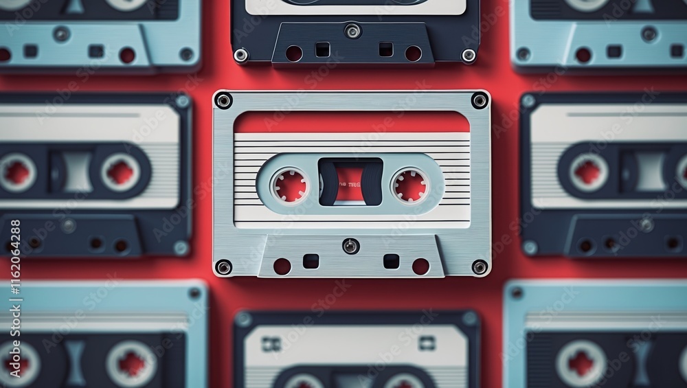 Obraz premium Vintage Cassette Tapes on Red Background