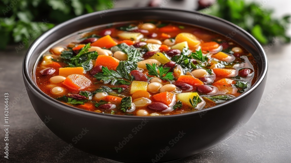 Hearty vegetable and bean soup in a bowl. Hearty vegetable and bean soup in a bowl.