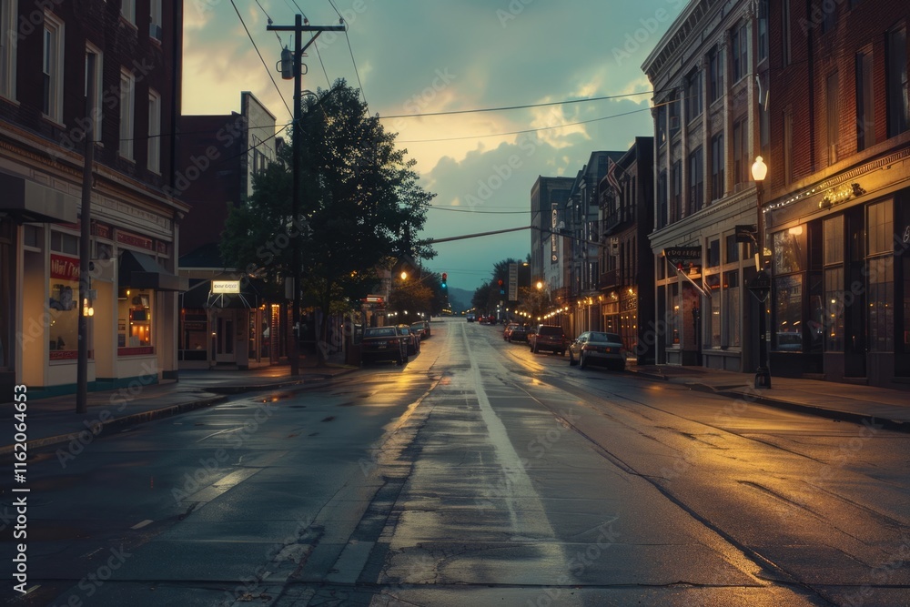 Fototapeta premium An empty steet in the evening in Lexington Kentucky USA