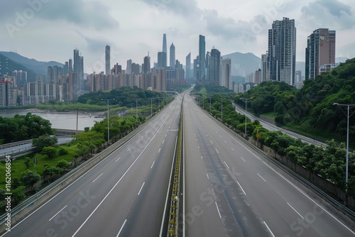 empty highway with cityscape of chongqing China