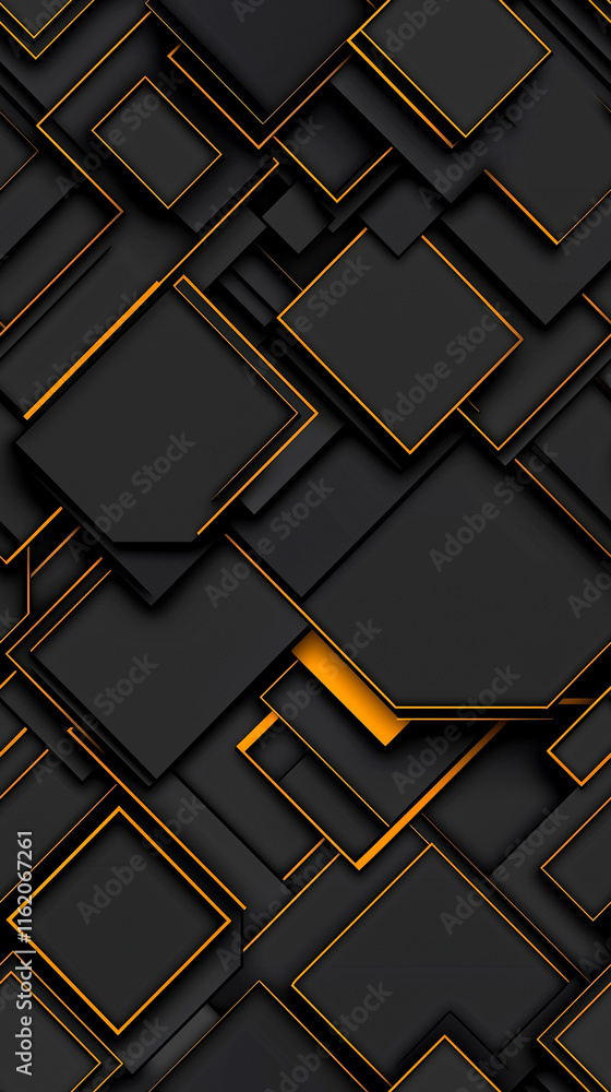 Naklejka premium A black and orange patterned background with squares of different sizes. The squares are arranged in a way that creates a sense of depth and dimension. Scene is bold and modern, with the black