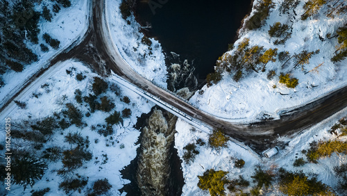 Winter Aerial View of Secord Falls Rapids and Bridge, Sudbury No photo