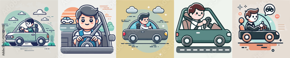 Vector collection of a person driving a car Vector collection of a person driving a car