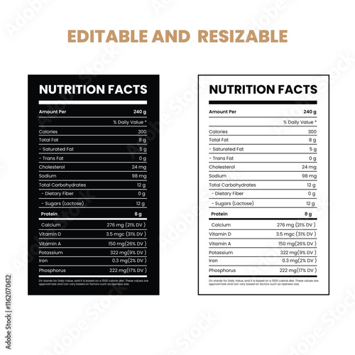 Supplement facts and vitamin facts template ,nutrition facts template